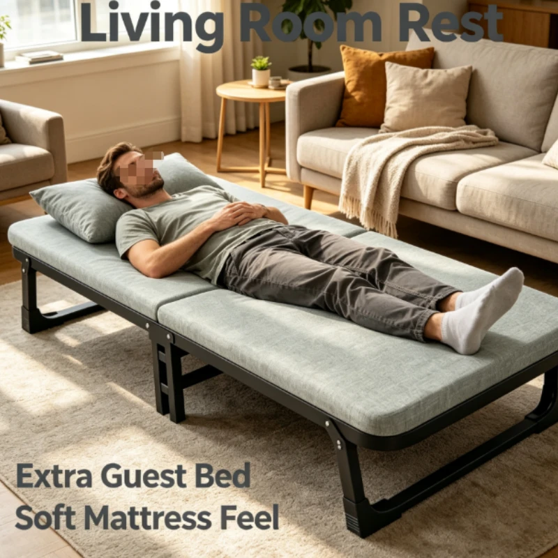Portable Folding Office Nap Bed With Thick Mattress And Sturdy Frame For Workplace Lunch Break Resting Cot
