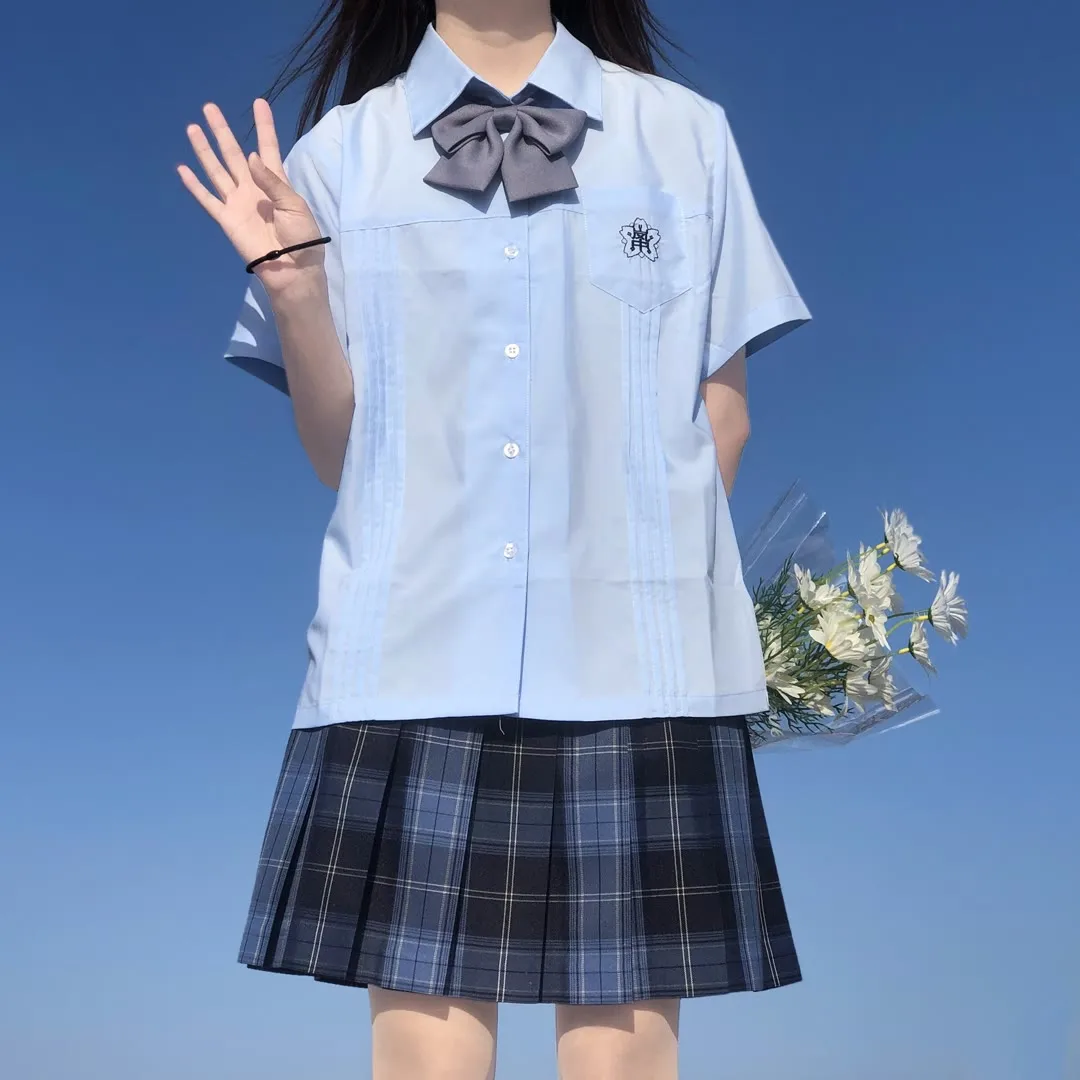 Xiaolan Mittleren Schule Hemd JK Uniform Sommer kurzhülse Rosa Lila Blau Weiß Bluse Japanischen College Student Stickerei