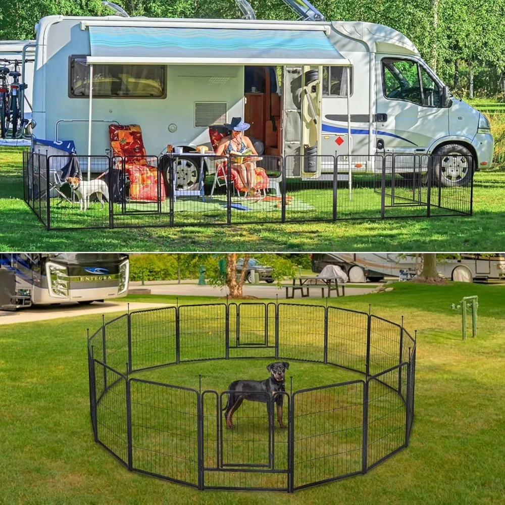 

Dog Playpen Indoor Dog Fence for Dogs RV Pet Corralitos Camping 40" Height 16 Panels Outdoor Pet Play Pen Anti-Rust Paint Finish