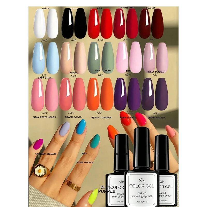 Smalto per unghie gel colorato da 10 ml, gel per unghie Soaking UV LED, semipermanente, gel per nail art di qualità da salone fai-da-te per la primavera e l'estate