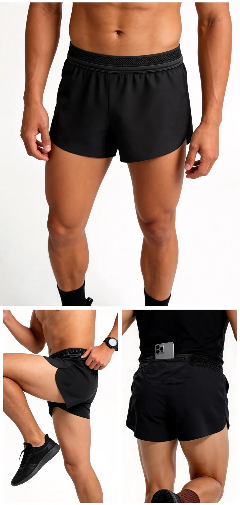 Sommer-Marathon-Schnelltrocknende Shorts Herren-Sportshorts Atmungsaktive Strandshorts Geeignet für Fitness Outdoor-Laufshorts – Detail 7