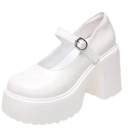 Black White Mary Janes Super Thick High Heels Platforms Pumps for Women Casual Spring Summer Shallow Party Chunky Shoes Ladies