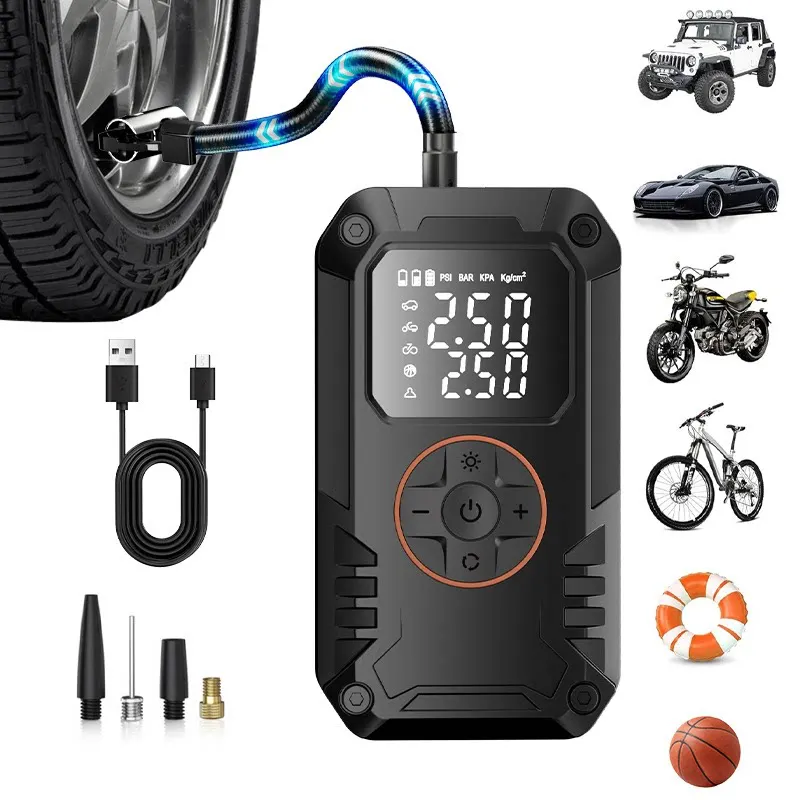 

12В Перезаряжаемый автомобильный воздушный компрессор 150PSI, электрический беспроводной портативный насос для накачивания шин мотоциклов, велосипедов, автомобилей и мячей