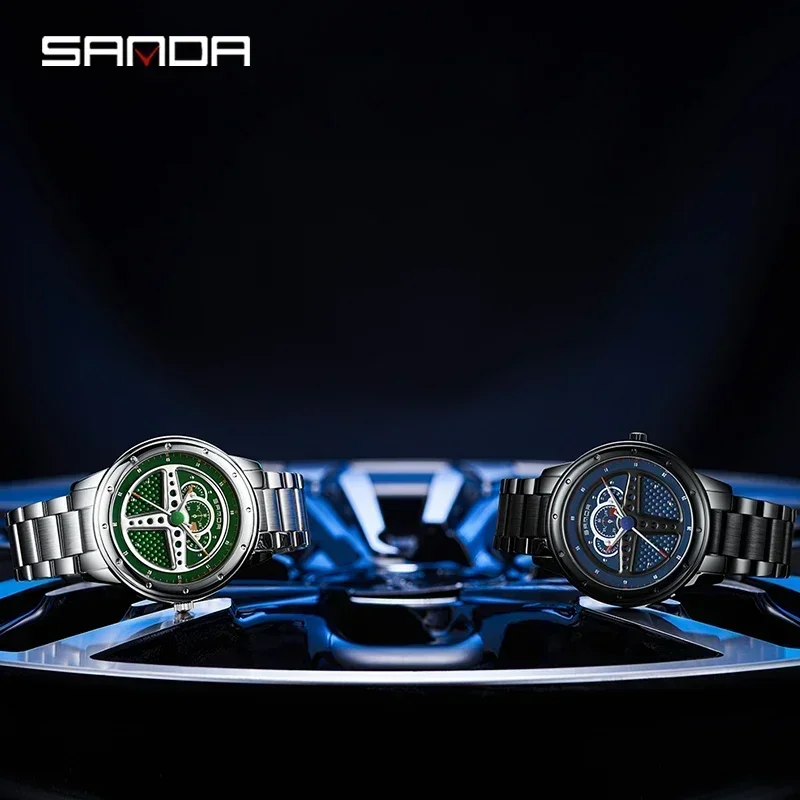 SANDA P1110, nueva moda, reloj para volante de coche para hombre, marca superior, moda de lujo, reloj de pulsera deportivo de cuarzo resistente al agua, reloj masculino