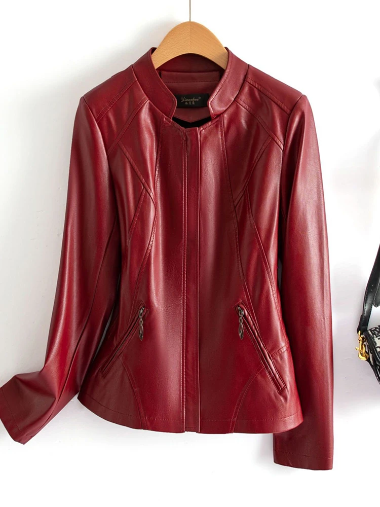 Primavera Autunno Nuovo Sle 2025 ort Pelle Jaet Donna Slim Fit Colletto alla coreana Cappotto di pelle eepskin di grandi dimensioni Pendolarismo Faion