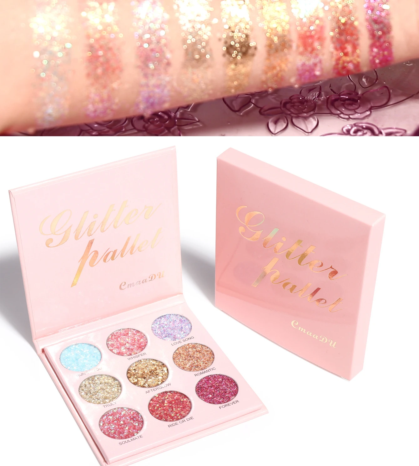 CmaaDu 9 Colors Glitter Eyeshadow Palette Mineral Sequin Shimmer Pink Pearl Matte Shadows Pallet Waterproof Eye Makeup Cosmetics