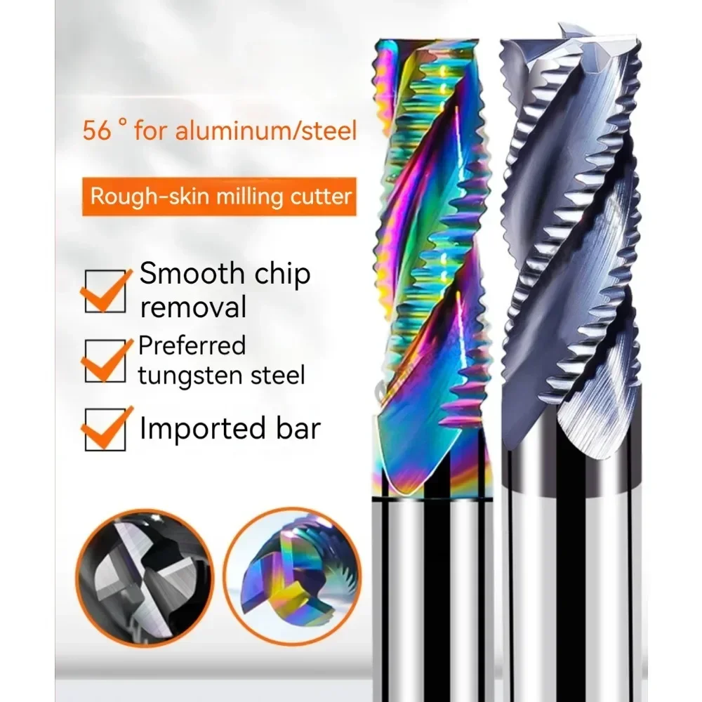 Roughing End Mill Solid Carbide CNC Machining 3 Flutes 4 Teeth for Metal Steel Iron Aluminum MDF Acrylic Wood Copper Plastic