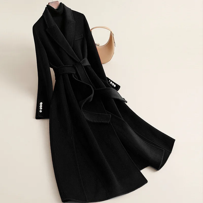 

2025 autumn new high-end wool long coat new wool-colored wool coat waist Haining leather wholesale