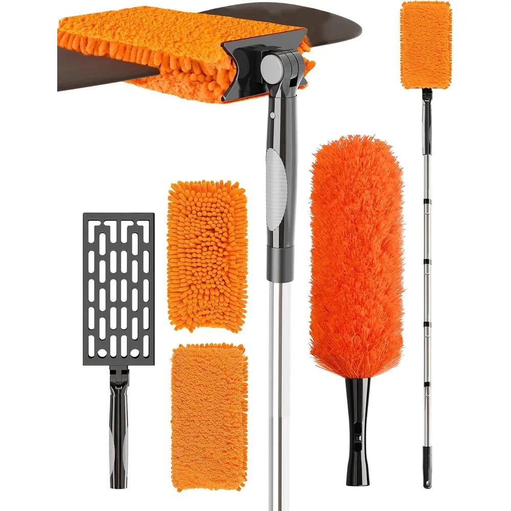 

Telescopic Duster Kit with 6-Section Pole, Microfiber Blade Cleaner, Reusable Chenille Mop for Blinds, Baseboards, Cobwebs, Book