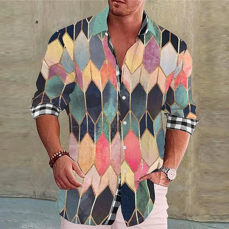 Chemise à manches longues à revers floral coloré créatif pour hommes, matériau doux et confortable, mode décontractée, nouveau design, 2023