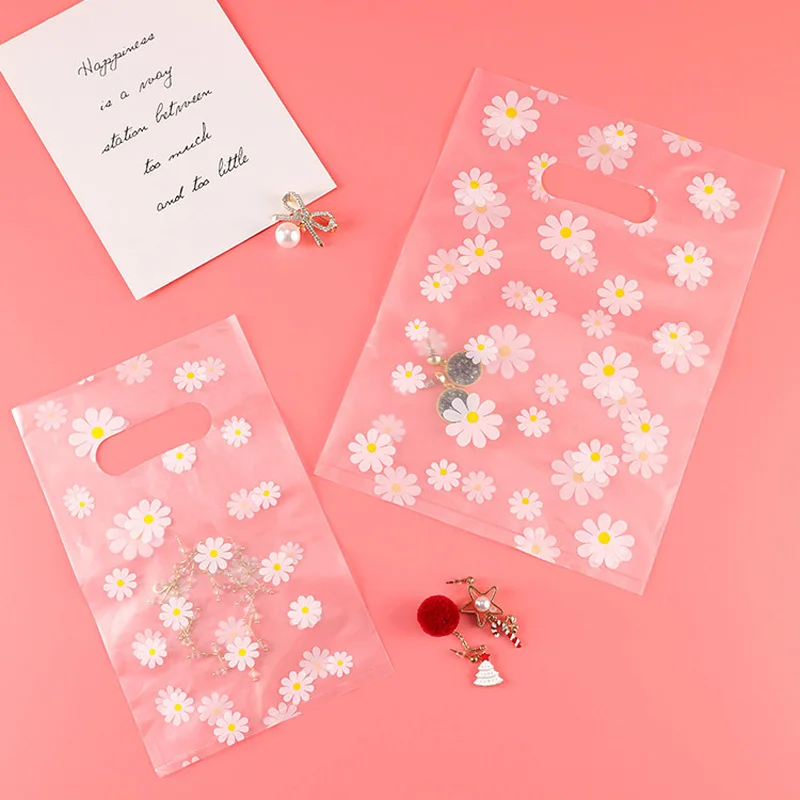 100pcs Transparent Plastic Bag Pretty Small Daisy Pattern Gift Bag For Jewelry Earring Business Packaging Bag Shopping Pouch