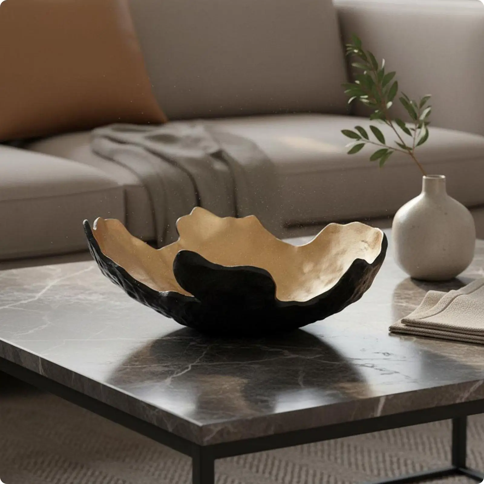 Decorative Resin Tray Luxury Look Gold and Black Bowl Artistic Shape