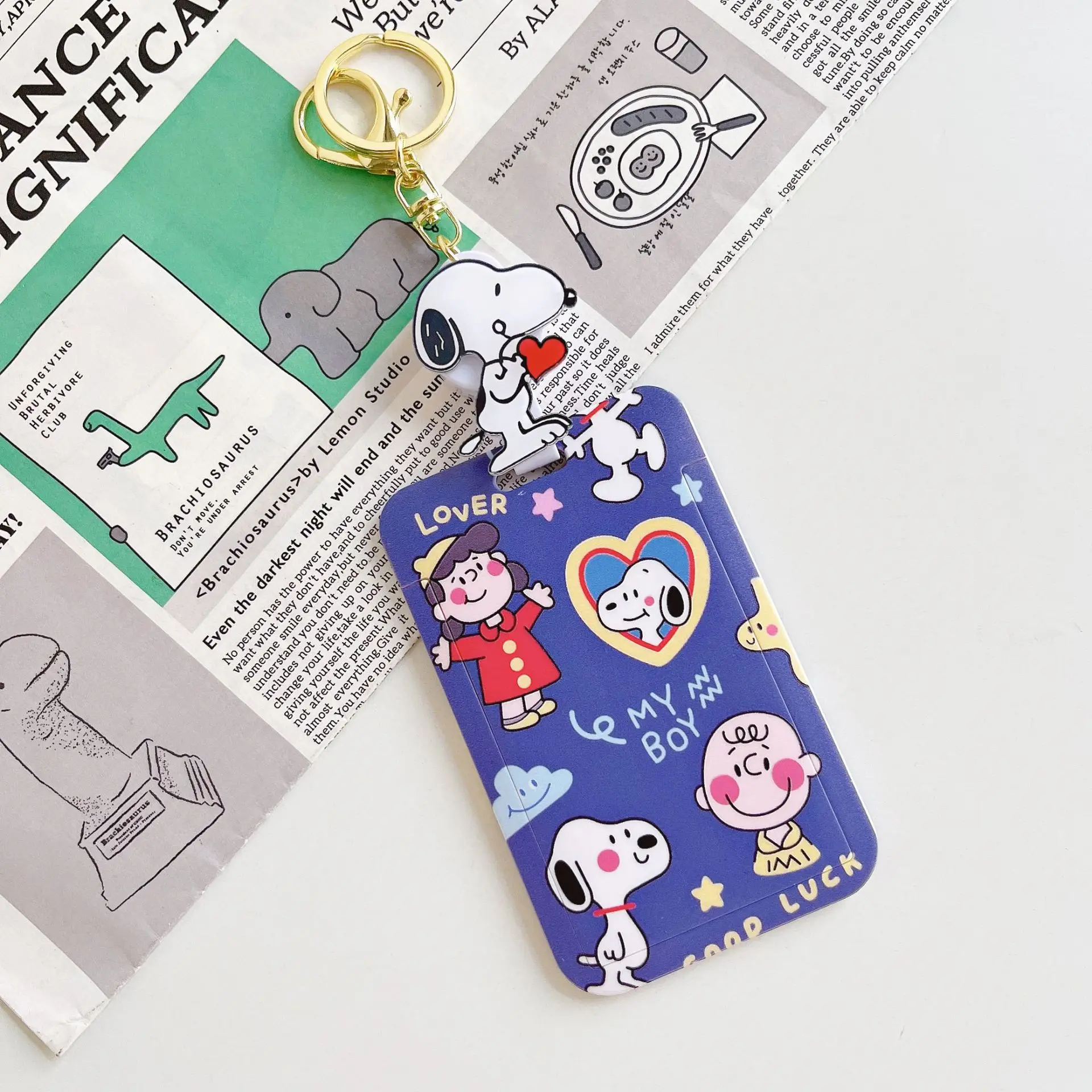 Snoopy Charlie Cartoon Kartenhalter Schlüsselanhänger Anime Dehnbare eingebettete Kartenhülle Schlüsselanhänger Erwachsene Bus Student Ausweishalter Geschenk – Detail 8