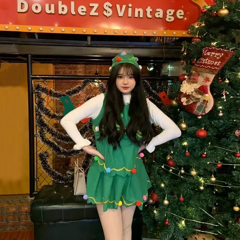 Costume de Cosplay d'arbre de noël pour femmes, vêtements de spectacle de fête de vacances, tissu assorti pour la famille du pèr