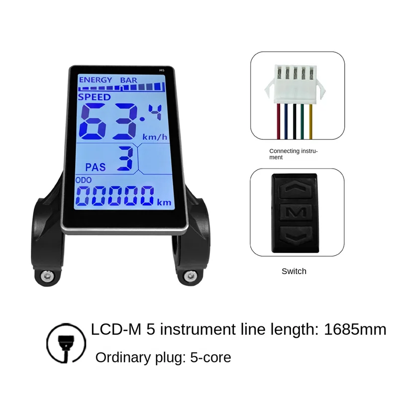 A48I Electric Bike LCD Meter 5 Pin 24V 36V 48V 60V Universal Electric Scooter M5 LCD Panel Screen SM Connector