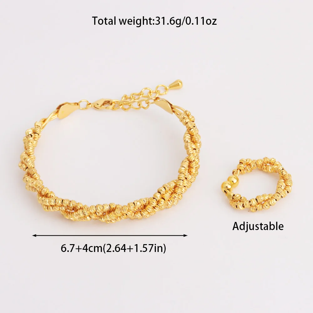 Luxury Copper Bracelet Ring Sets for Women Arab Spiral Design Gold Plated Jewelry Set For Easter Gifts Wedding Ethiopian Party