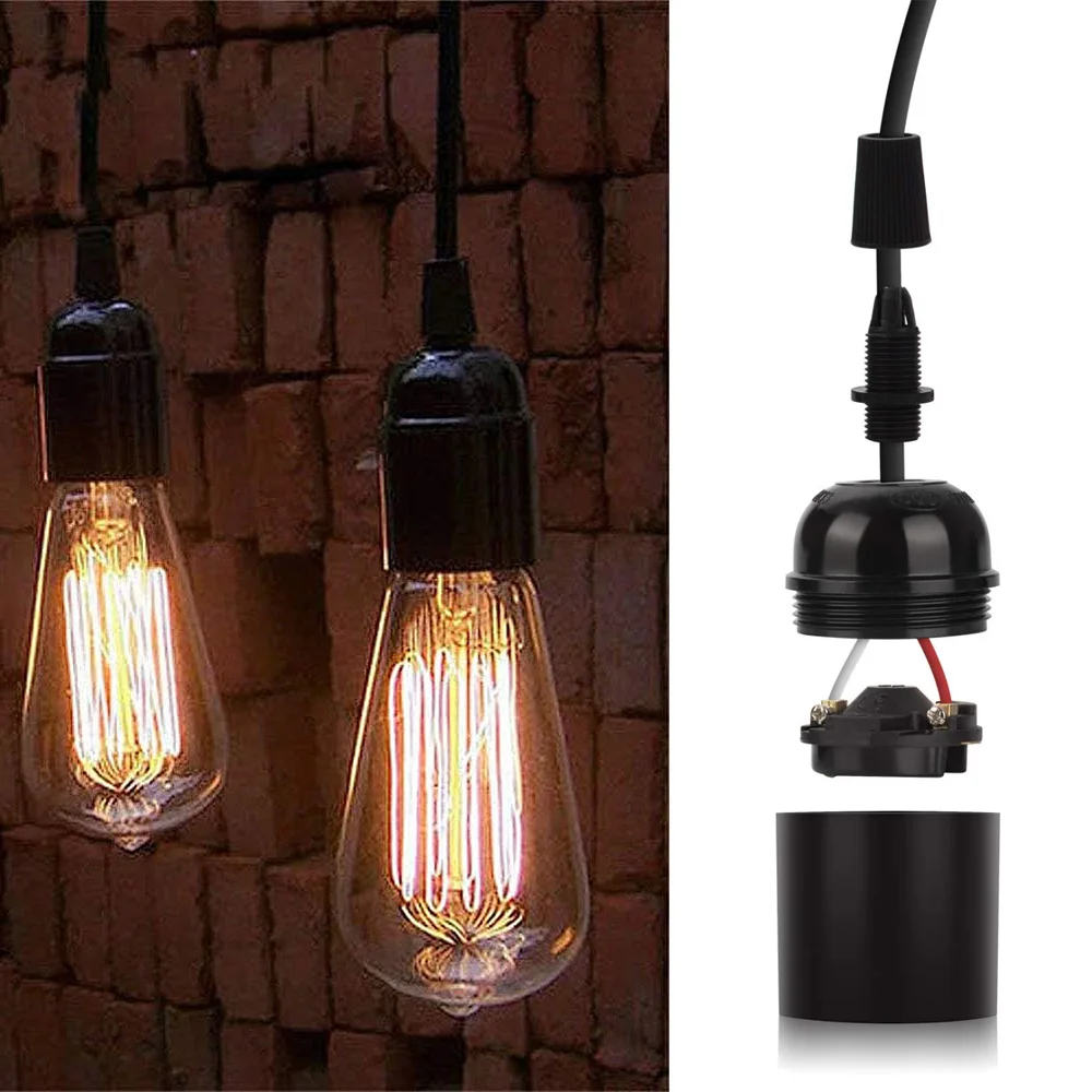 6pcs Hanging Lamp Holder with Electric Cable Lock Cap Bakelite Plastic E27 Lamp Base Edison Bulb Socket For DIY Industry Pendant