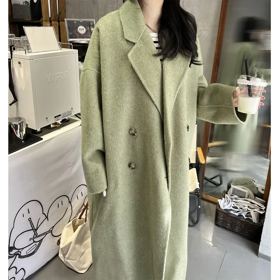 Korean version of long-haired silk-containing wool coat with rabbit fur cocoon-shaped coat double-sided cashmere coat for women