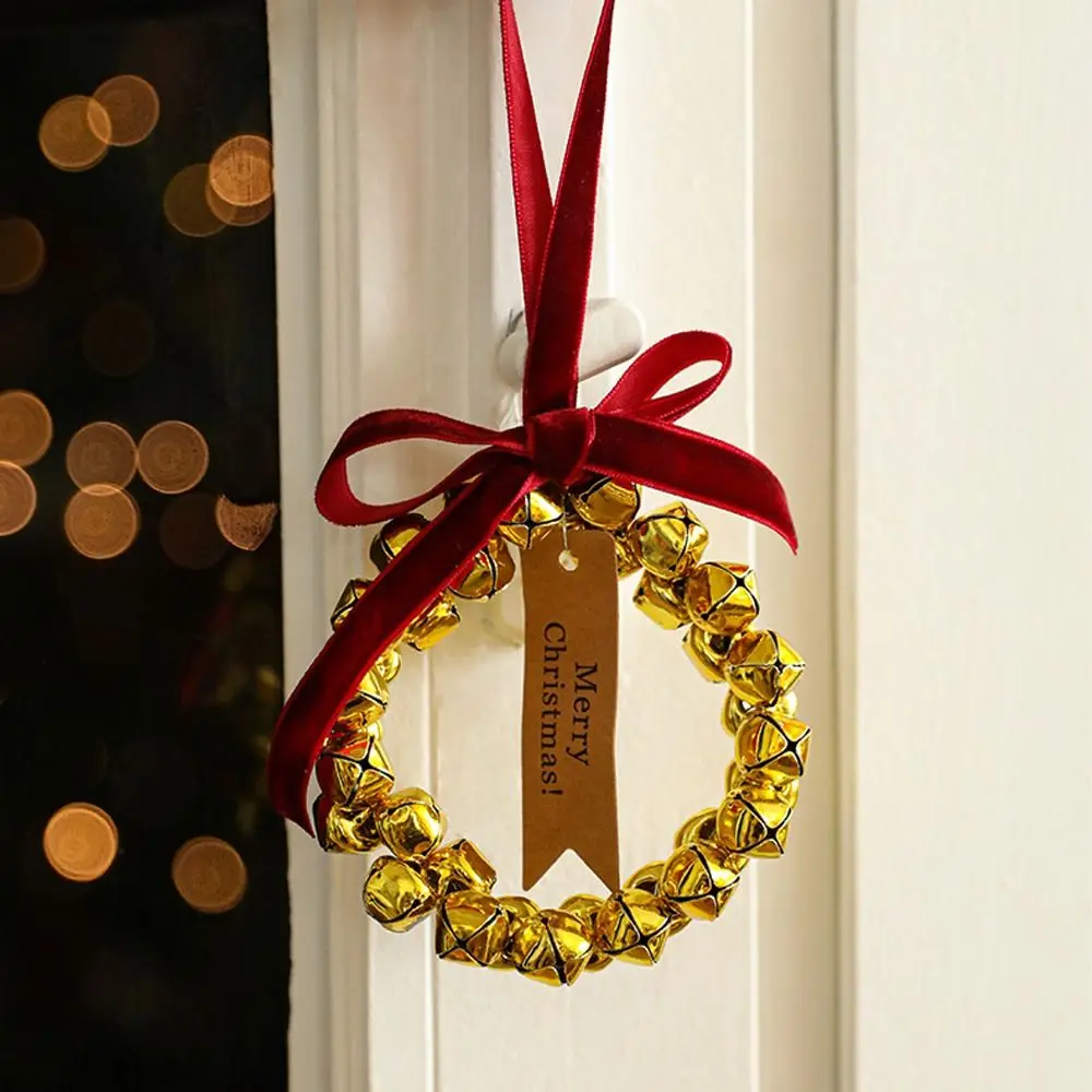 

Iron Christmas Bells Wreath Handmade Exquisite Christmas Chime Bells DIY Wreath Bow Bells Wreath Pendant Home Living Room Decor