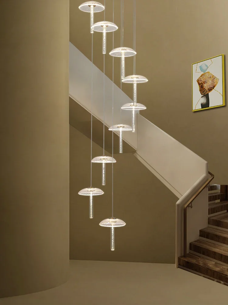 Staircase Long Chandelier Duplex Building Villa Loft Apartment Mushroom Lamp Light Luxury Creative Personality Art Lamps