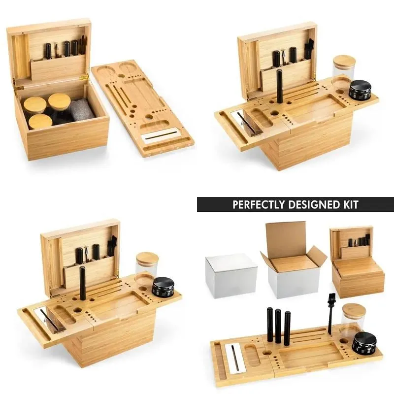 for New Bamboo and Grass Storage Container All Herbs Smoking Accessories Grinder Pipe Rolling Wood Storage Box with Rolling