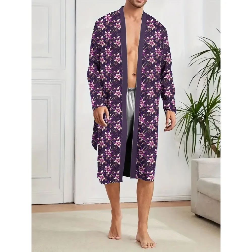 

Men's Robes 2025 New 3D printed nightgown suitable for family skin-friendly thin design couples light and luxurious nightgown
