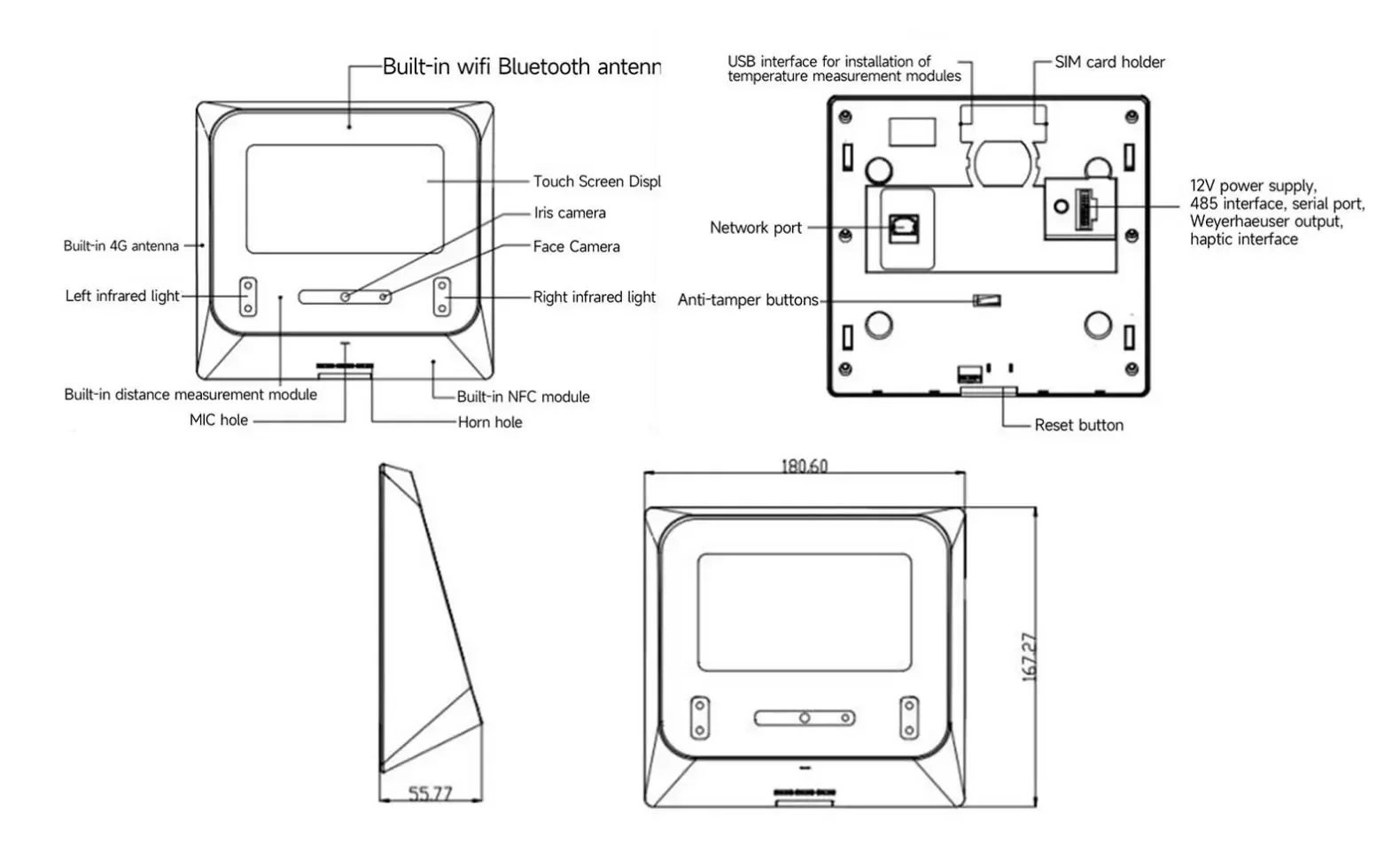 HFSecurity Eye Reader Iris Scanner Person Identification Facial Recognition Time Attendance Access Control System