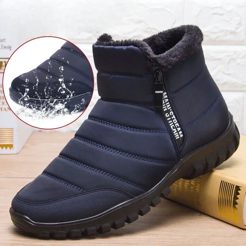 

Men's New Winter Fleece Padded Warm Snow Boots Zipper Waterproof Anti Slip Simple Versatile High Top Cotton Shoes Fashion Design