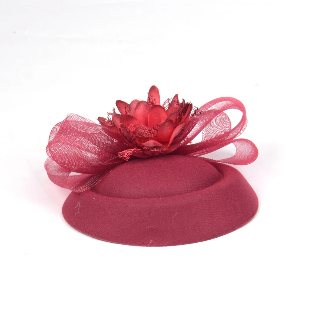 النبيذ الأحمر أغطية الرأس سباقات الزفاف سيناماي زهرة القوس الفاسناتور الكنيسة ديربي قبعة للنساء مشبك شعر اكسسوارات الحفلات
