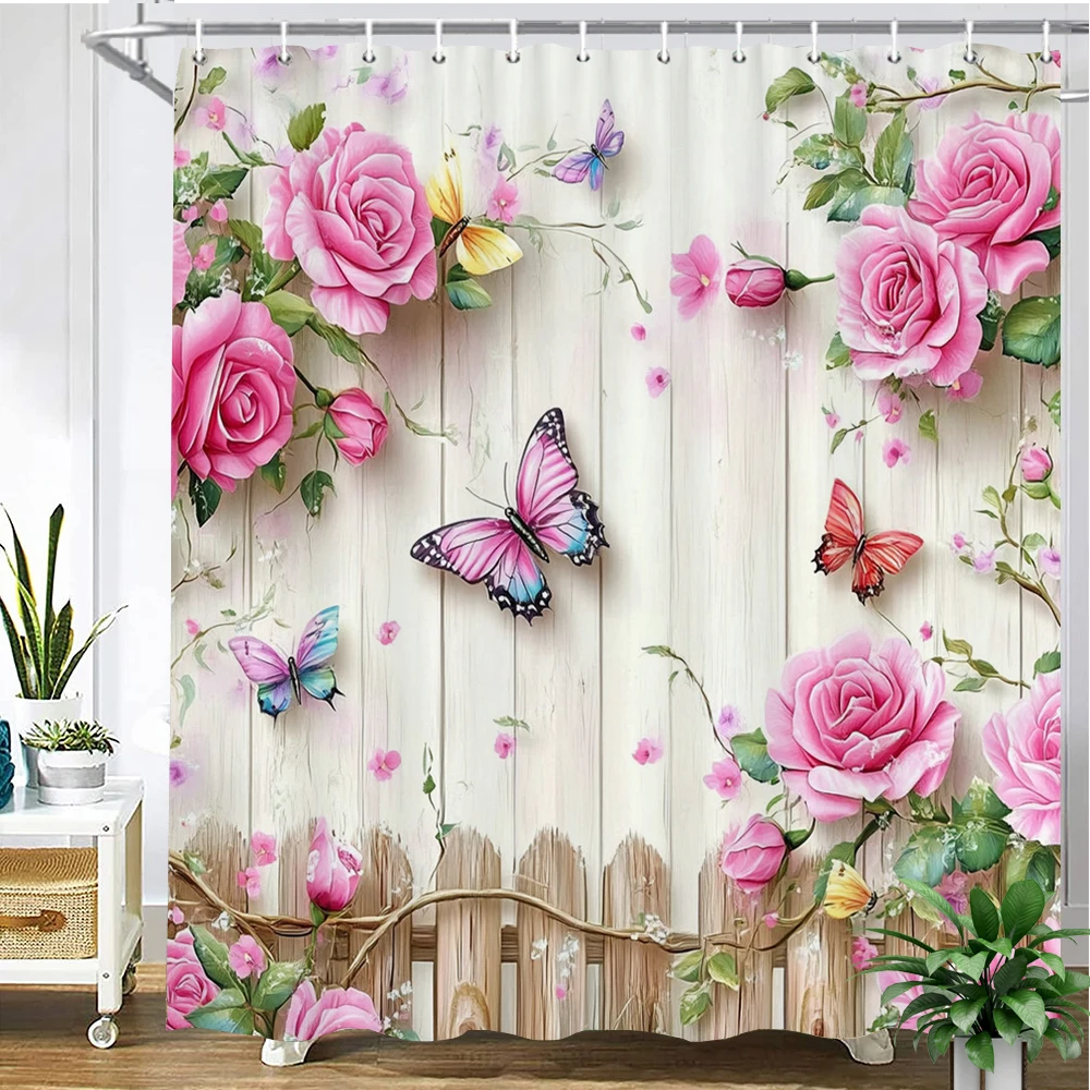 

Beautiful flowers and butterflies Shower Curtain Bath Curtain Printing Polyester Bathroom Curtains for Home decoration curtain