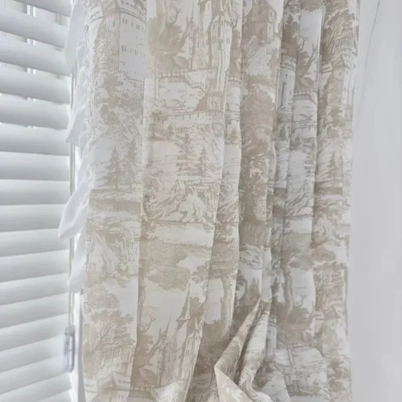 DZQ Korean Printed Lace White Tulle Curtains for Living Dining Room Bedroom Luxury Home Decor French Windows Curtain Custom Lace