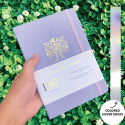 BUKE Bujo A5 Dotted Journal - 180gsm Bamboo Paper, Light Purple Cover, Laser Silver Edged, 5x5mm Dot Grid 160 Pages