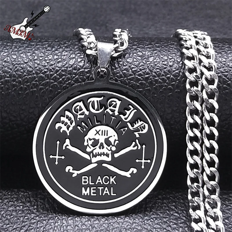 Rock Music Heavy Metal Skull Necklace Women Men Stainless Steel Silver Color Militia Necklaces Jewelry collares hombre NXS06