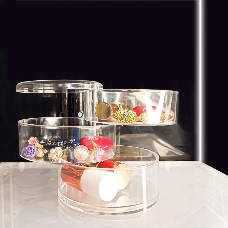 Transparent Acrylic Circular Multi-layer Rotating Ear Ornament Holder Box for Storing Small Items on The Desktop Display Stand