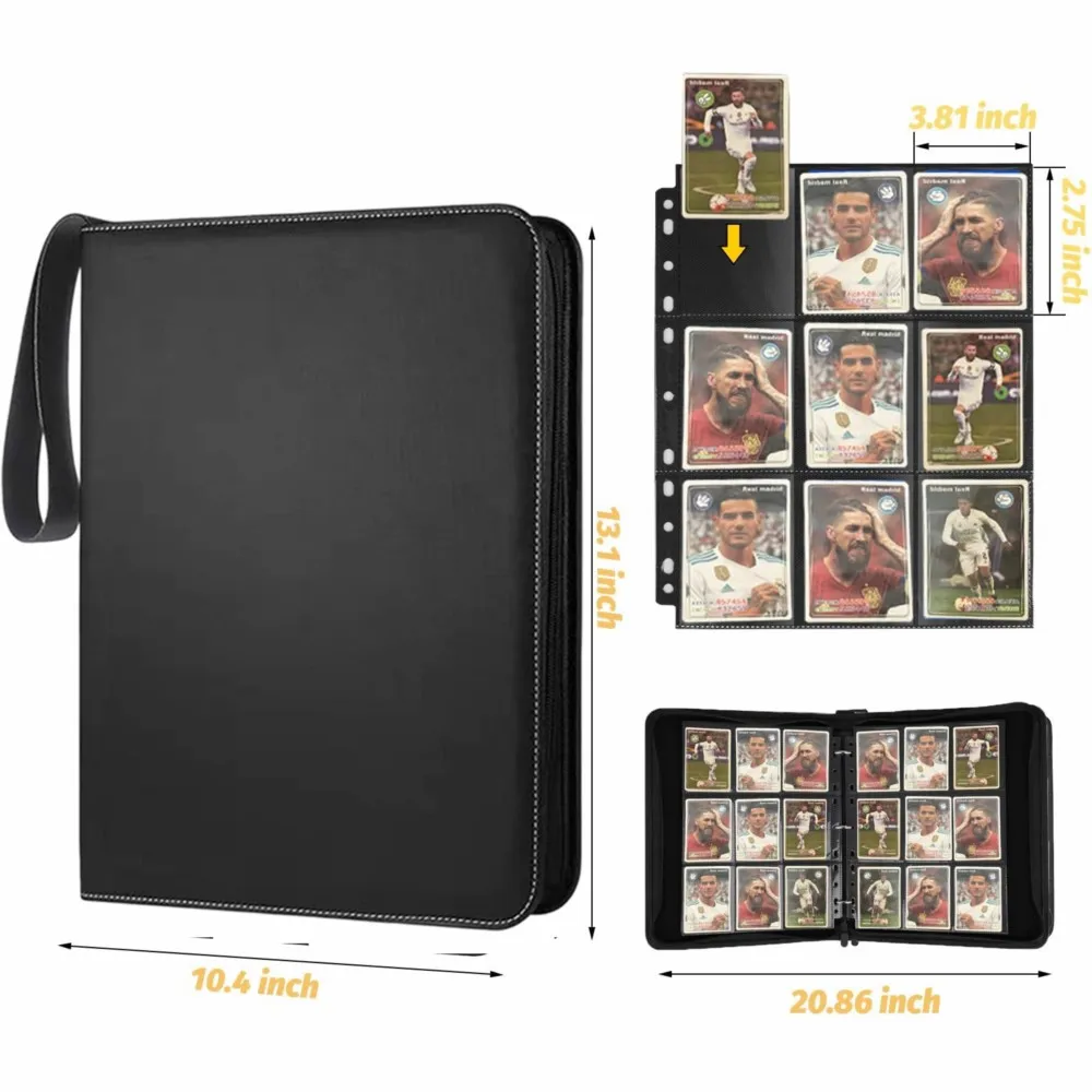Card Binder 9 Pocket Double Sided Pockets Trading Cards Binders With 50 Sleeves Zip Card Holder Collector Album Holds 900