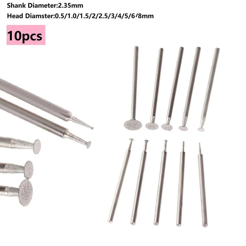 Ultra-Thin T Head Grinding Bit 10x 2.35mm Carving DRELD - Accessories Diamond Shank For Stone Carving Sculpturing