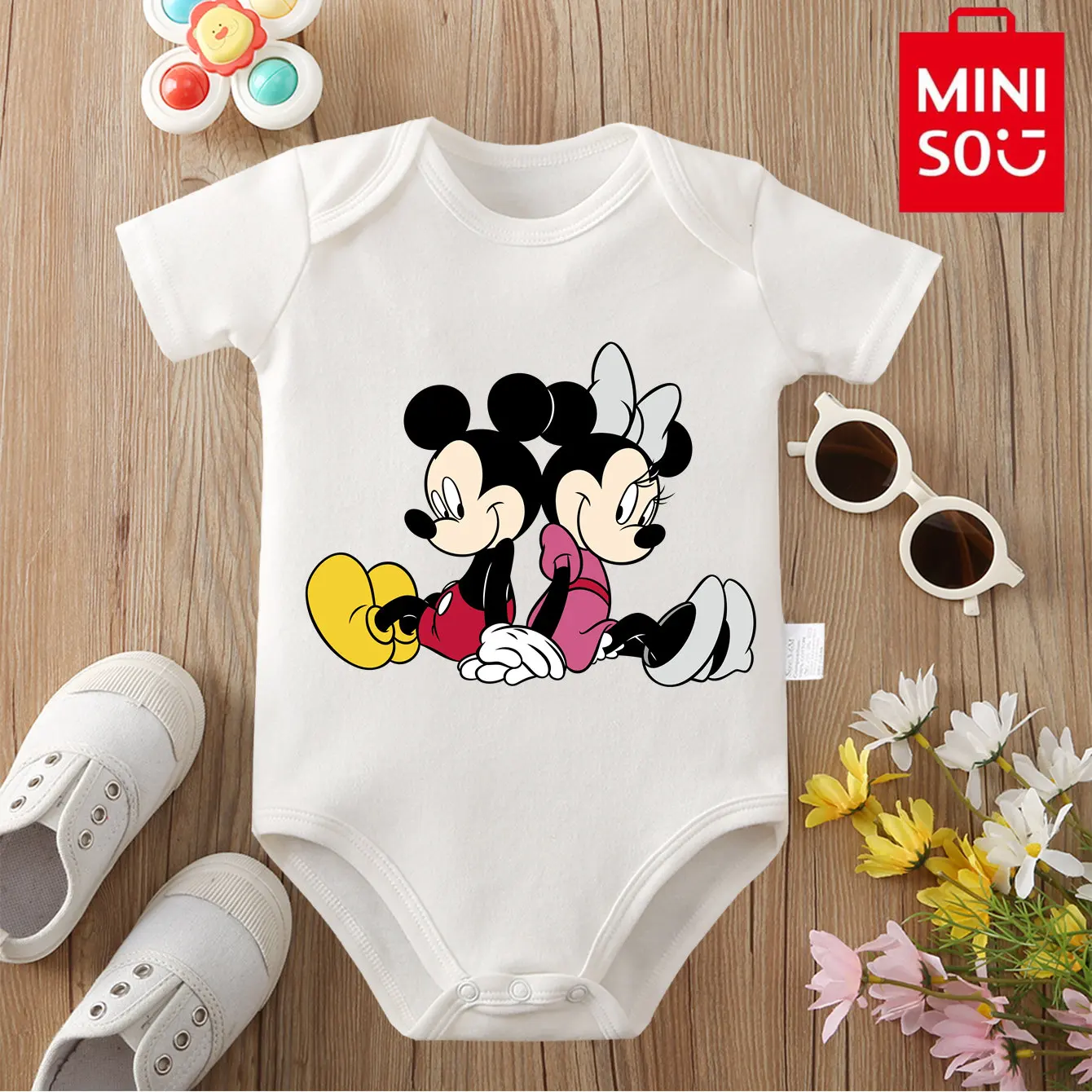 Pure Cotton MINISO Mickey Mouse Cute Minnie Bodysuit Soft Baby Cloths Gift for Baby Onesie Jumpsuit for 0 To 12 Months Newborn