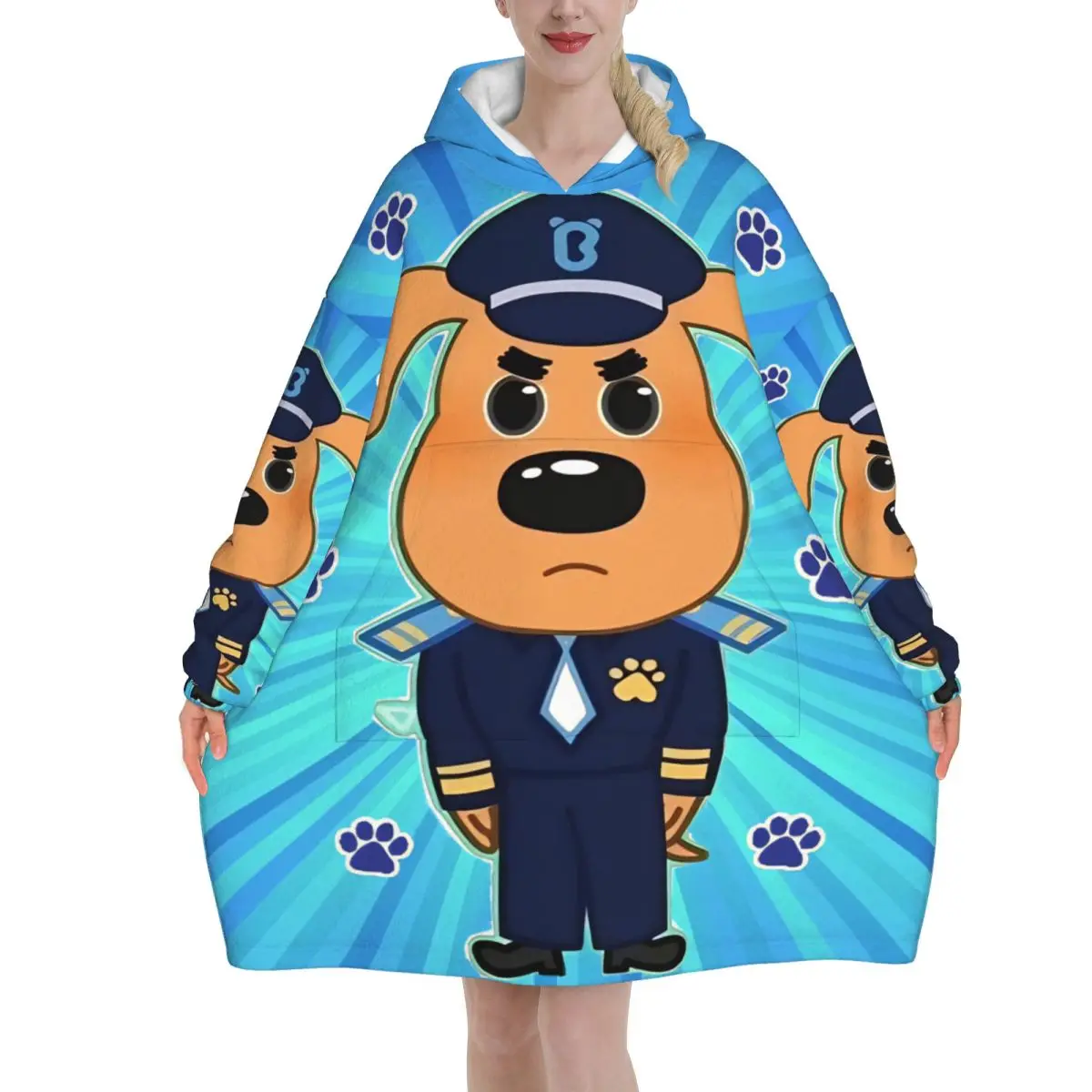 Sheriff Labrador Blanket Hoodie Wearable Blanket Oversize with Pocket Warm Sleeping Bag Soft Cozy Onesie