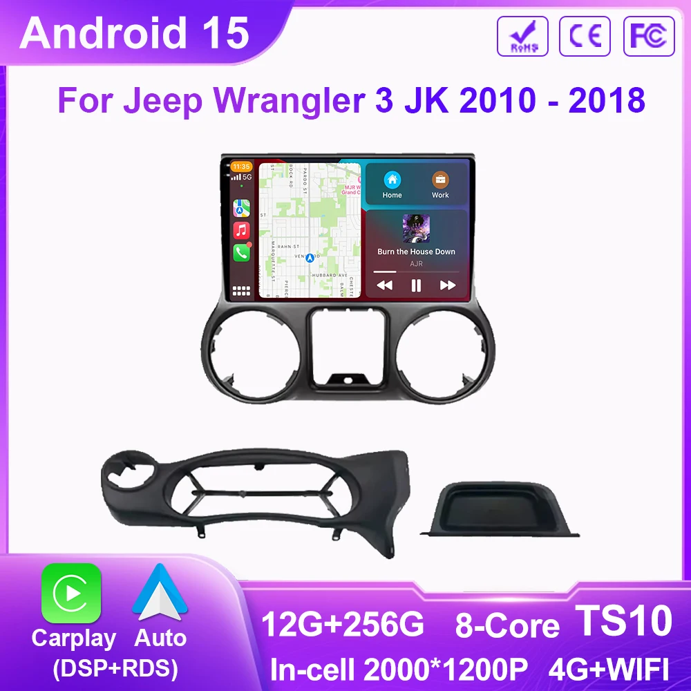 Car Radio Android15 For Jeep Wrangler 3 JK 2010 - 2018 Carplay Stereo Head Unit Multimedia Video Player Wireless GPS Navigation