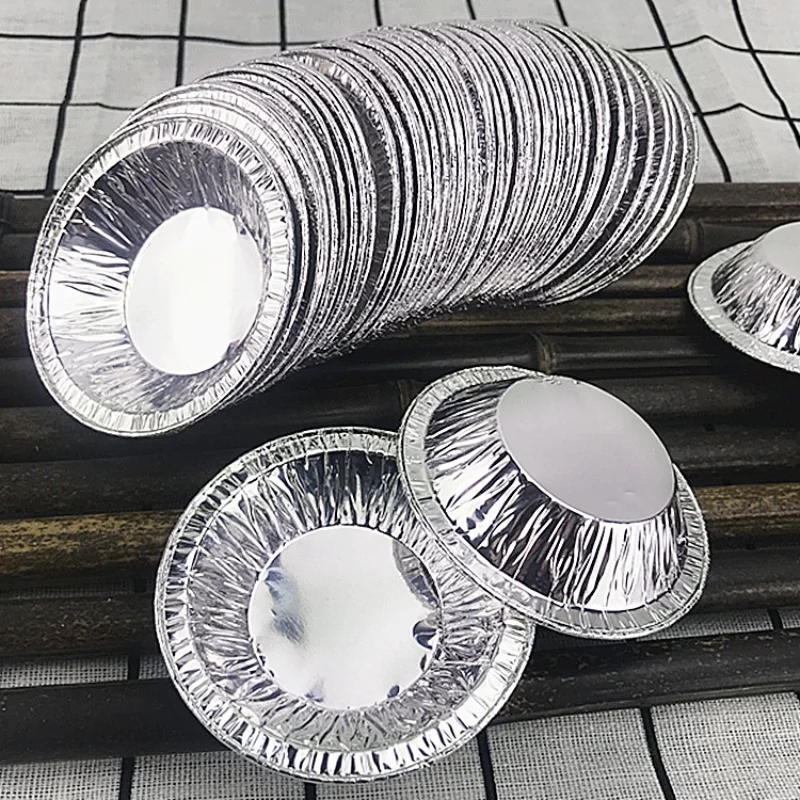 100pcs Disposable Aluminum Foil Baking Cups Egg Tart Pan Cupcake Case Tar Cake Mold Bakewares with Tin Barbecue Seasoning Cup