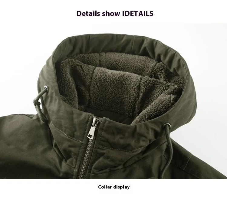 سترة رجالي سميكة من القطن شتوية دافئة مبطنة بالمخمل ملابس عمل قصيرة بقلنسوة مقاس كبير كاجوال