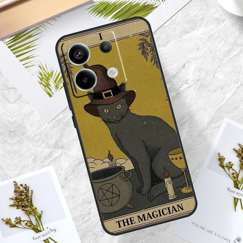 Moon Tarot Witch Cat Case For Redmi Note 13 Pro Plus 12 11 10 9 Pro 9S 10S 11S 12S 10A 9C 10C 12C 13C Back Cover