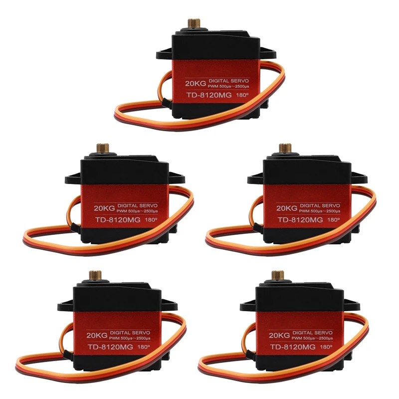 

5X TIANKONGRC Td-8120Mg Waterproof Metal Gear Digital Servo with 20Kg High Torque 180Angle for Rc Remote Control Car Model Vehic