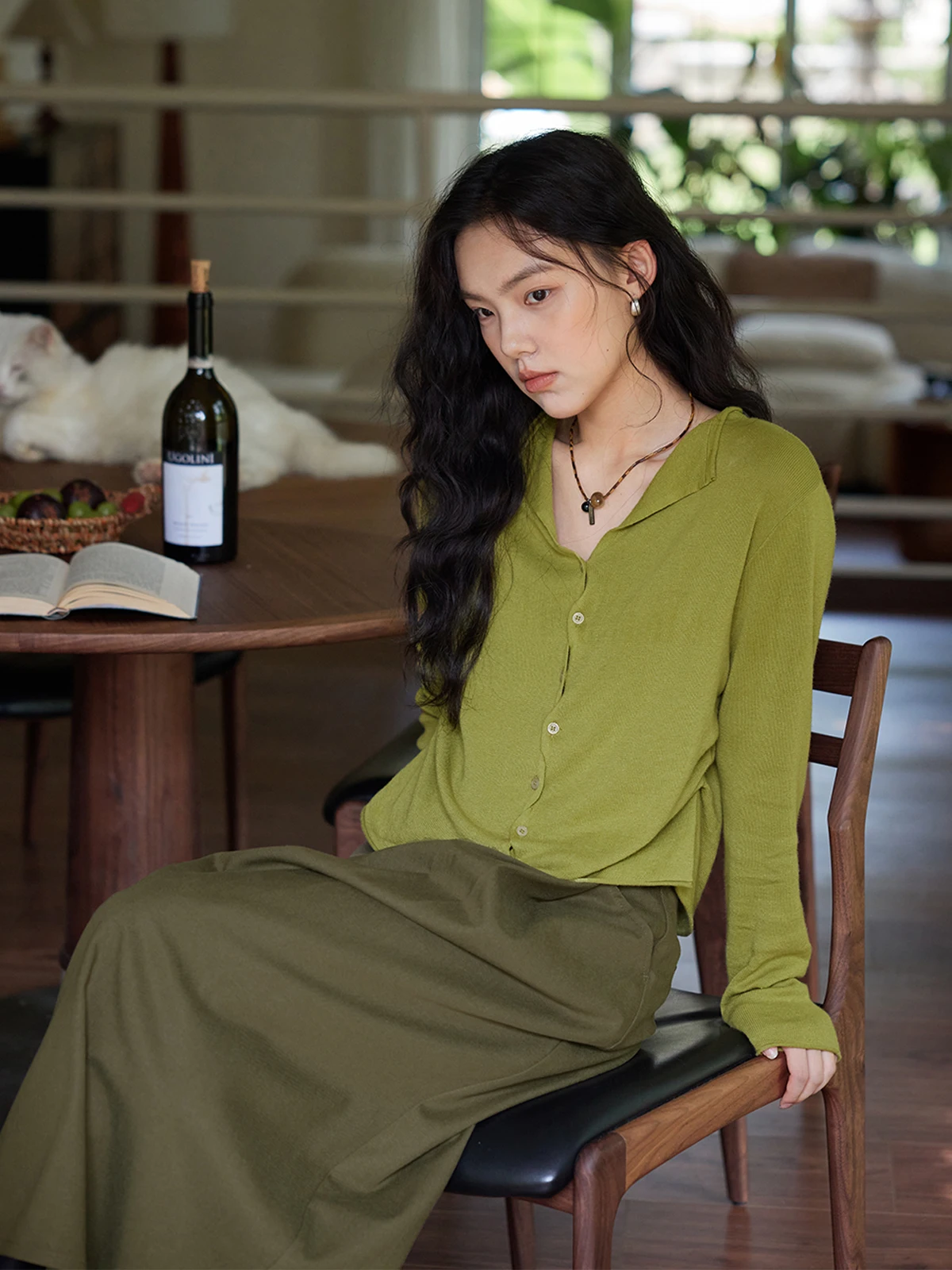 

Женский вязаный кардиган Solighter с длинными рукавами, приталенный, винтажный, из хлопкового волокна, с открытым передом, осенняя новинка