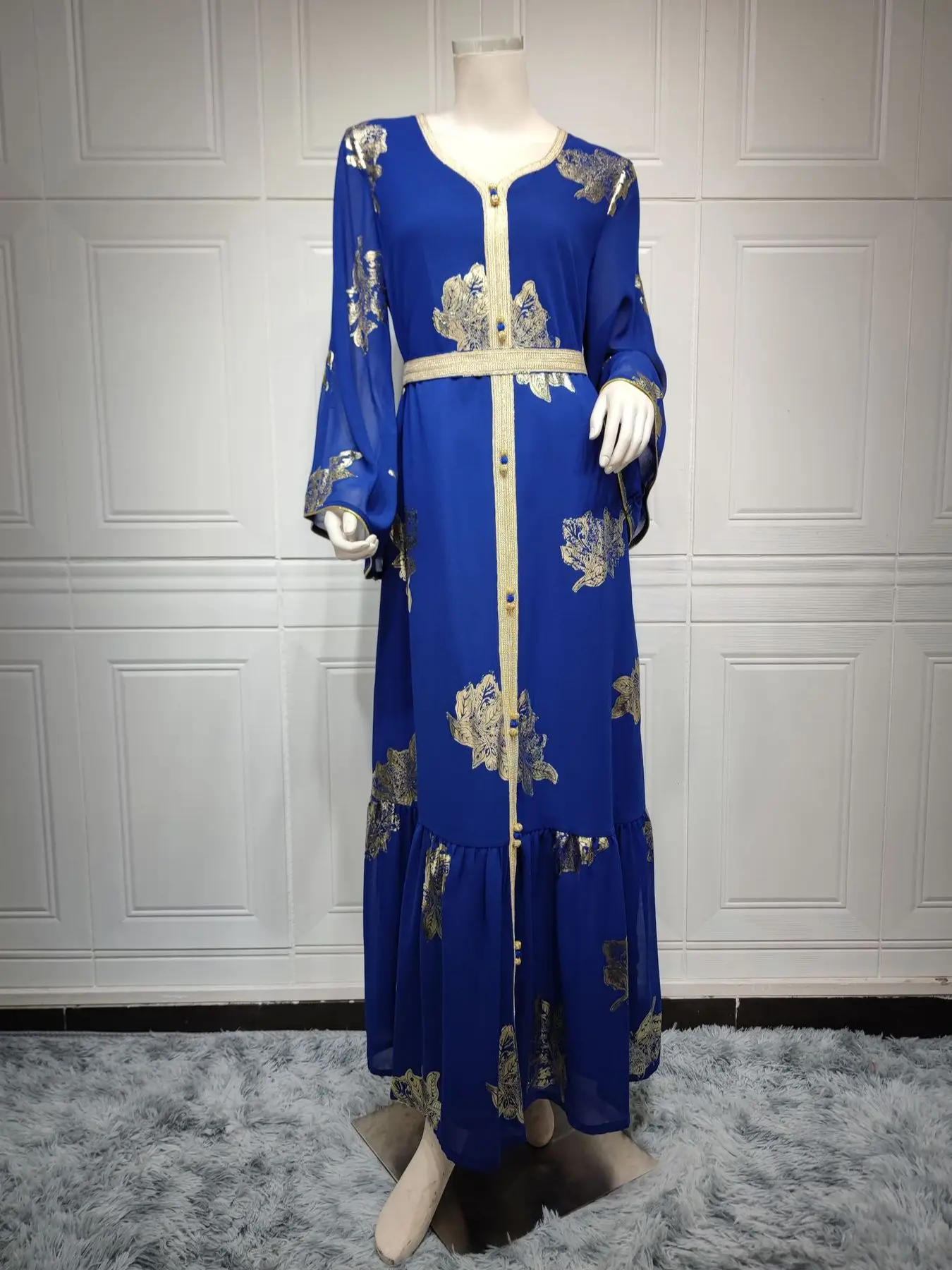 Fashion Shiny Bronzing Islam Muslim Dress Caftan Dresses Women Djellaba Robe Longue Vetement Musulmane Femme With Belt Wy917