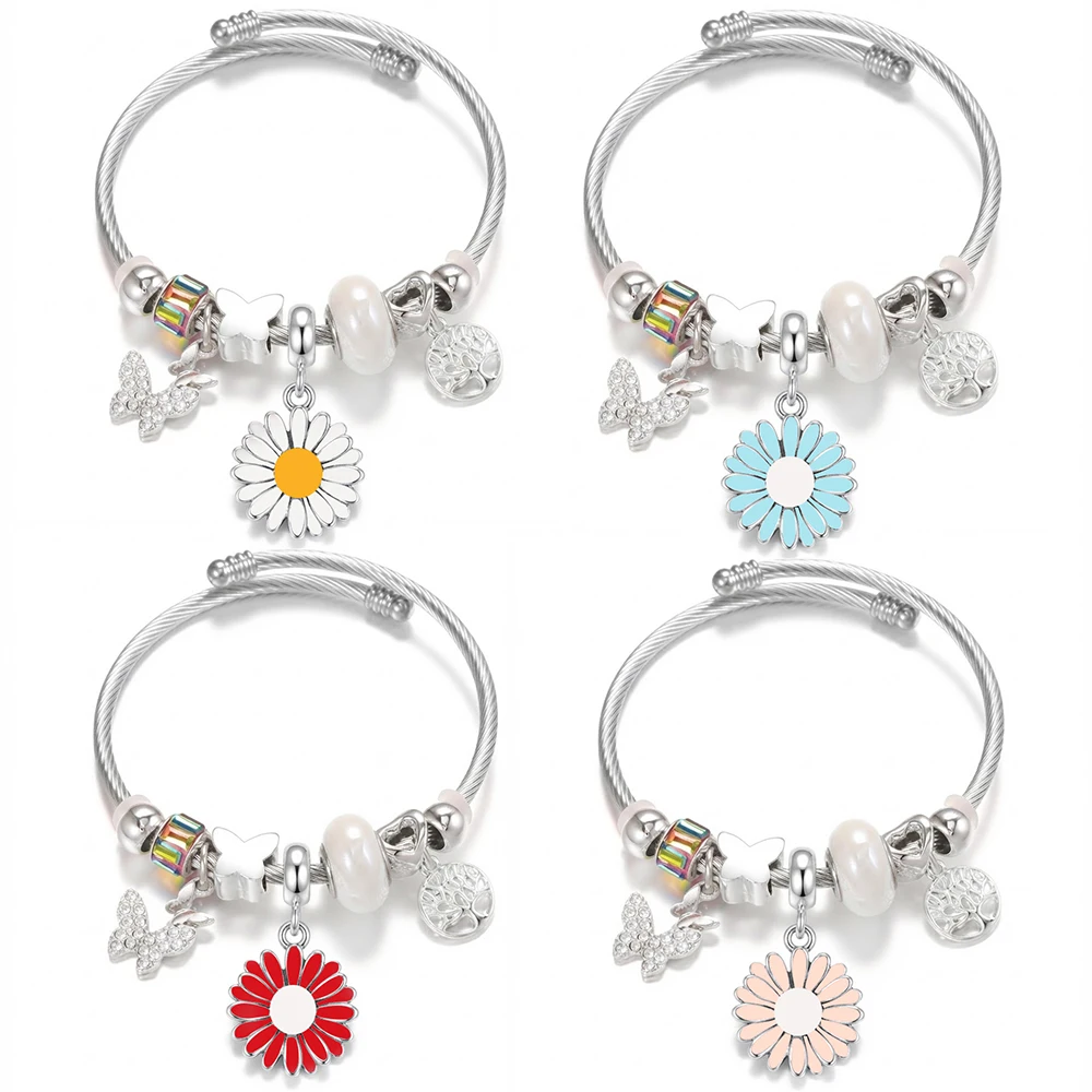 Butterfly Rhinestone Musical Note Stainless Steel Women Crystal Beaded Bracelet 4 Colors Closure Bangles Bracelet Jewelry Gift