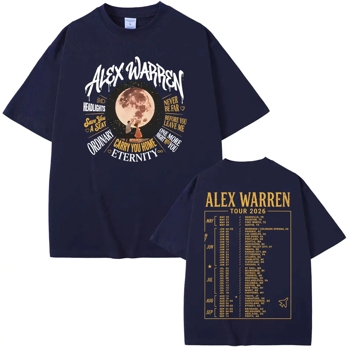 Alex Warren Moon Artwork Music Tour 2026 T-shirt Men Women Harajuku High Street T Shirts Casual 100% Cotton Short Sleeve T Shirt