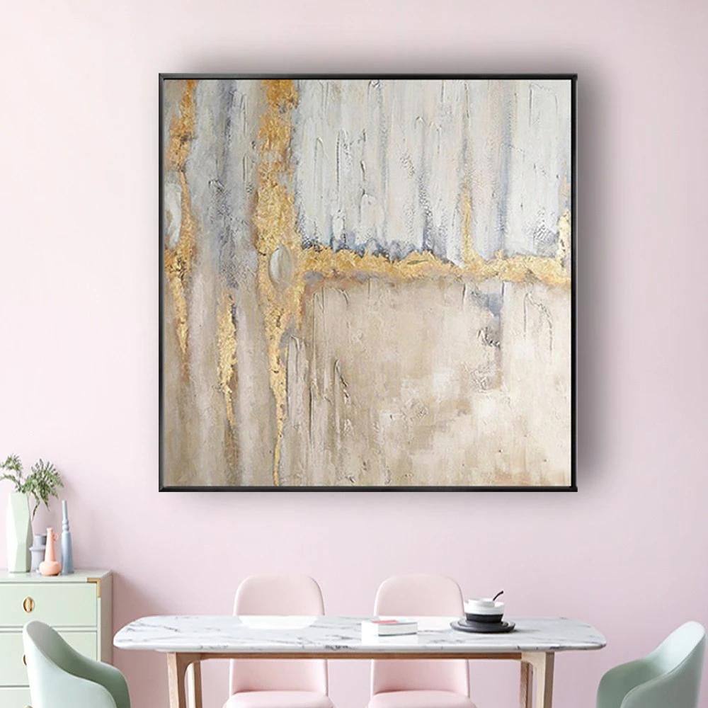 رسمت باليد الحديثة النفط اللوحة الأصفر الذهبي الرمادي قماش المشارك مجردة صورة قلادة للمنزل ديكور نمط جدار الفن جدارية #4