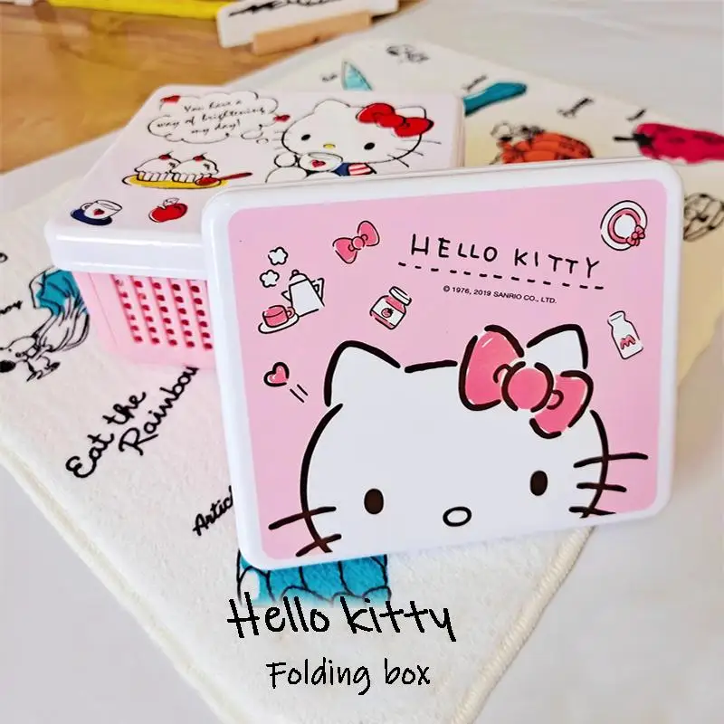 Hello Kitty Multipurpose Folding Box Sanrio Kt Cat Kawaii Cartoon Desktop Miscellaneous Cosmetics Sorting Box Holiday Gifts