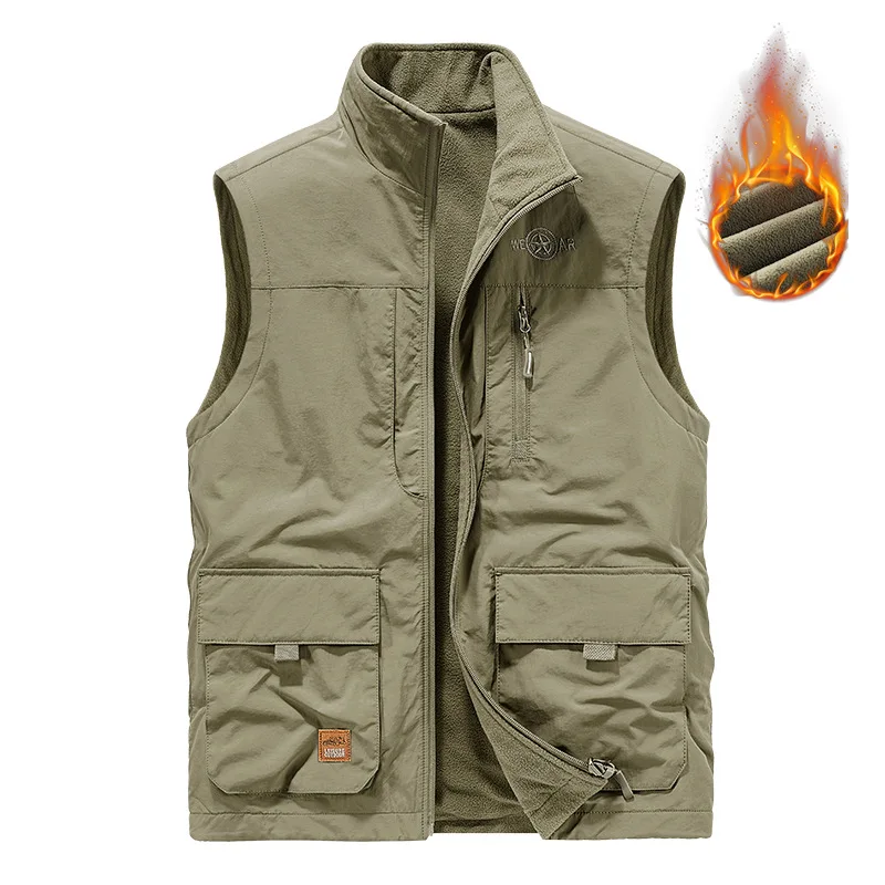 

Winter Reversible Plush Vest for Men's Quick Drying Multi Pocket Warm Vest, Middle-aged and Elderly Fleece Camisole